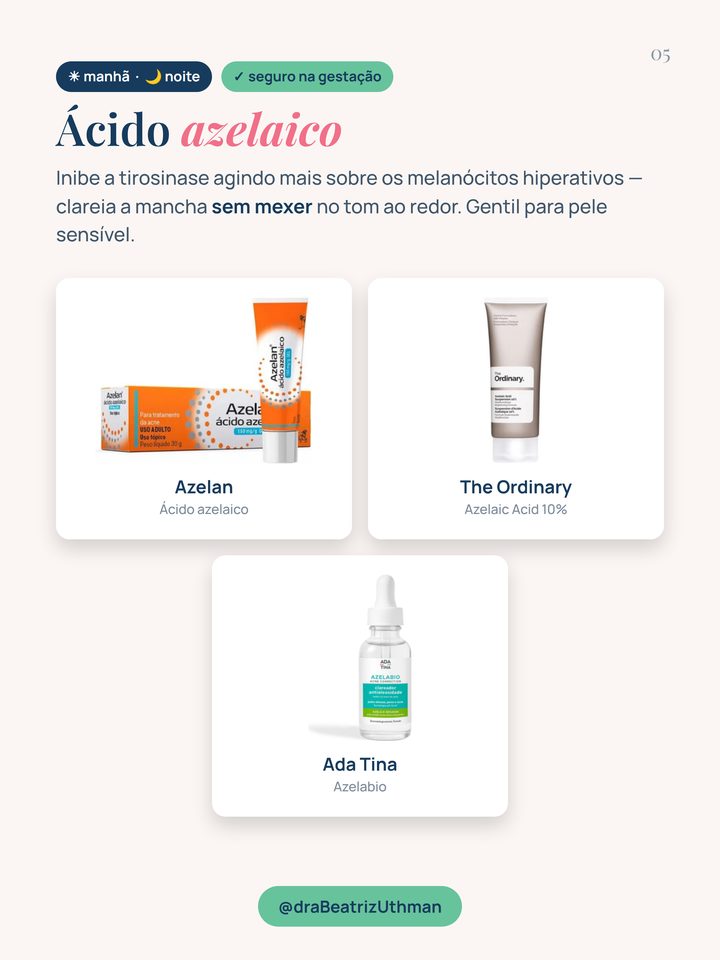 Produtos com ácido azelaico indicados pela Dra. Beatriz
