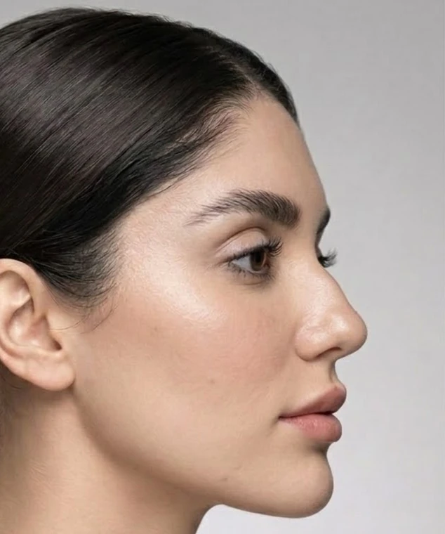Perfil antes da rinomodelação, com uma pequena giba no dorso do nariz